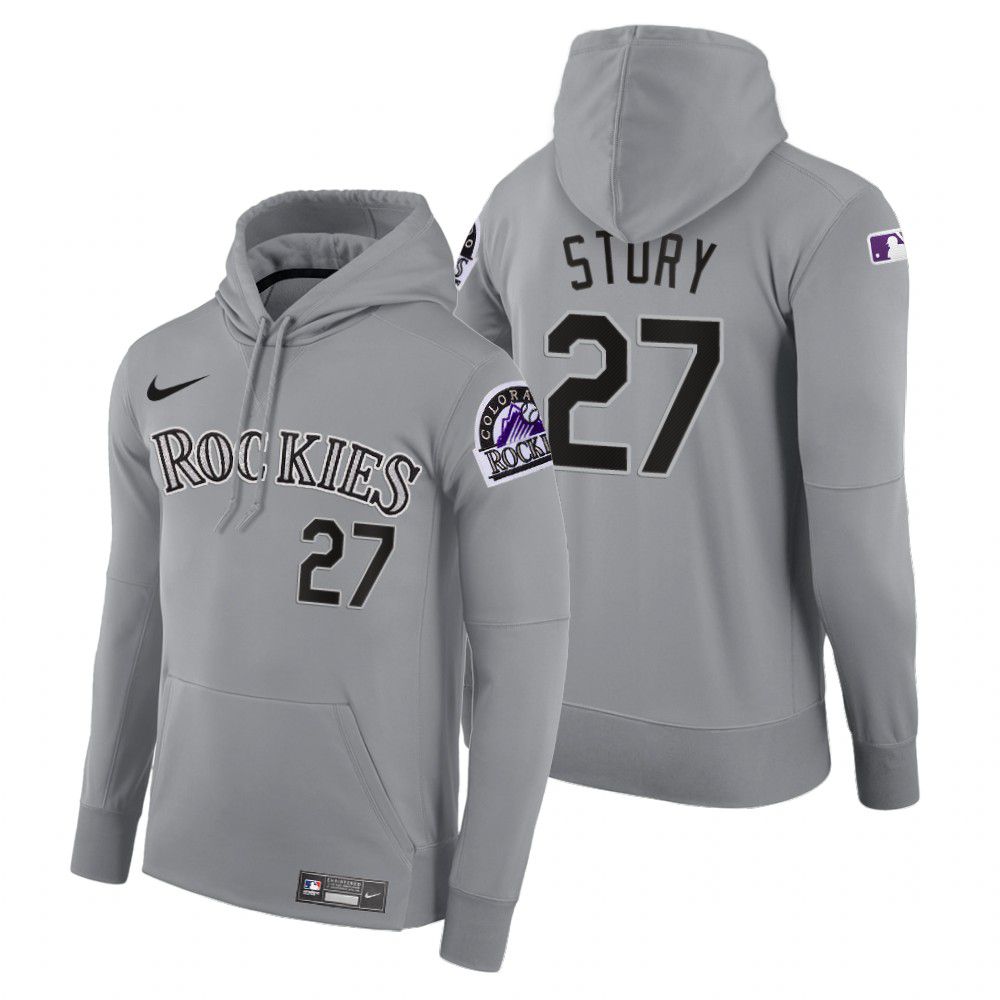 Men Colorado Rockies #27 Story gray road hoodie 2021 MLB Nike Jerseys->chicago cubs->MLB Jersey